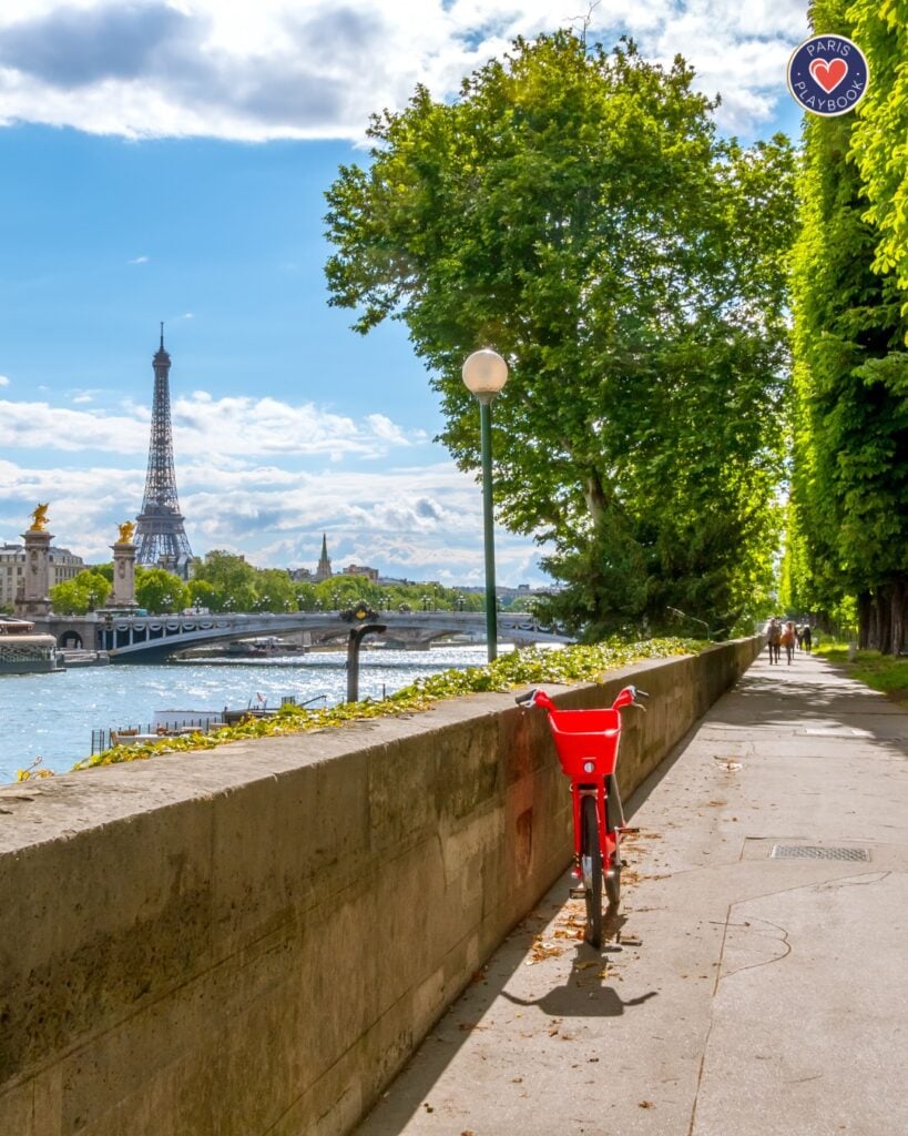 The Seine river walk on a sunny day in Paris