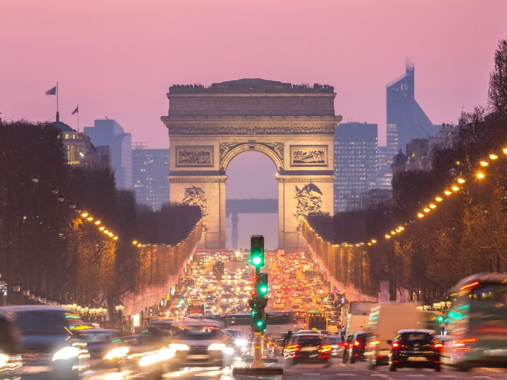 Cars lining Avenue des Champs-Élysées