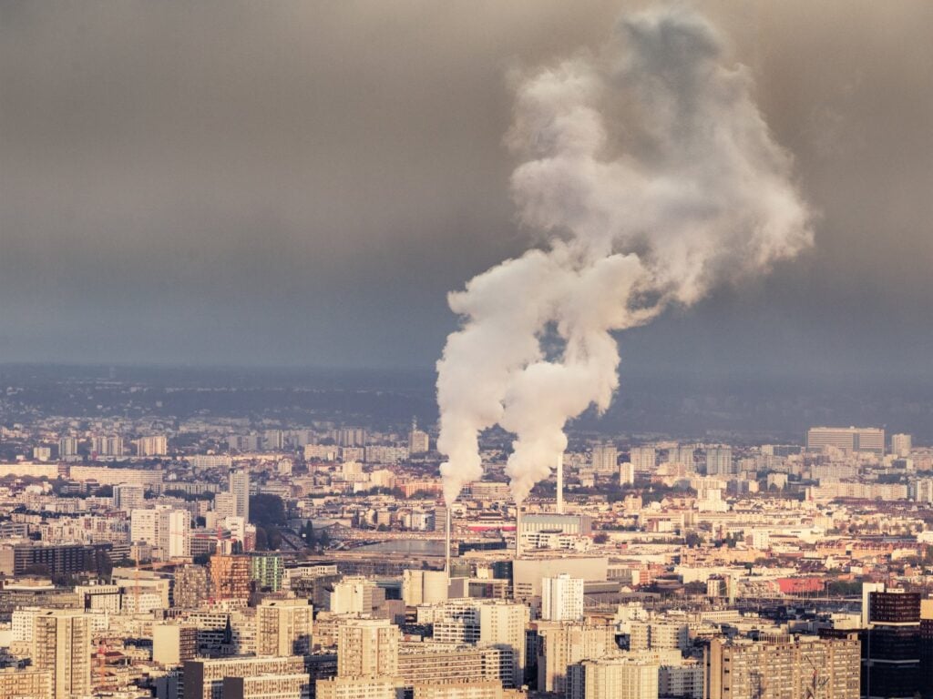 Smoke from chimneys in Paris