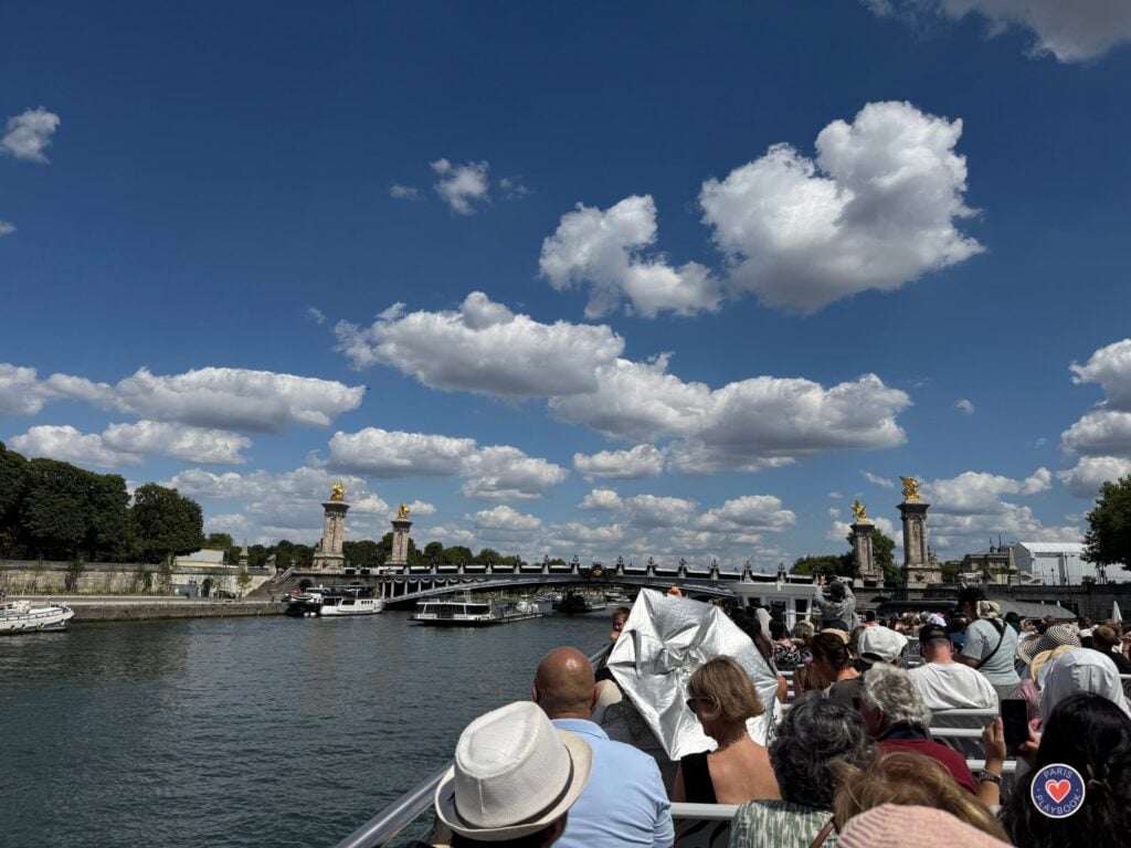 View from the top deck of a river cruise in Paris