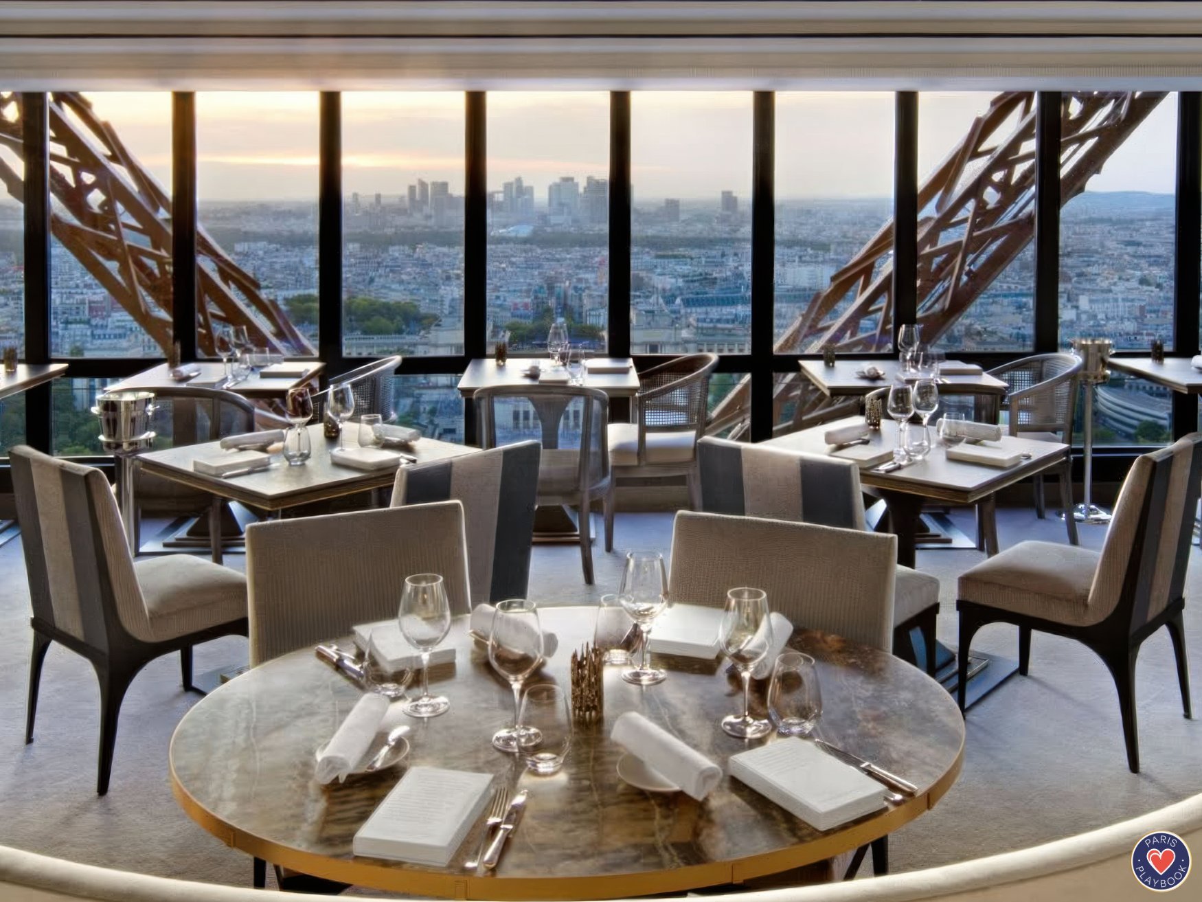 Le Jules Verne dining room at the Eiffel Tower with views over Paris